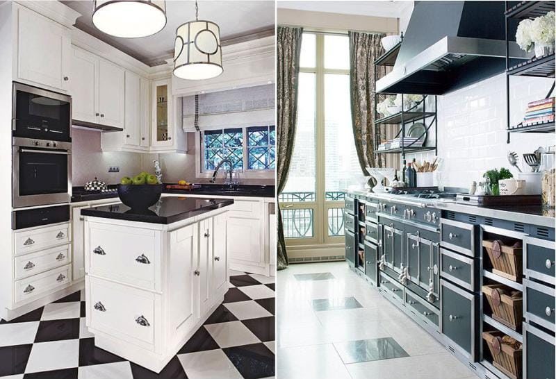 Kitchen with black and white floor