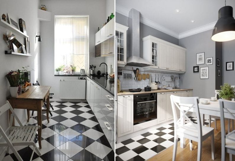 Kitchen with black and white floor