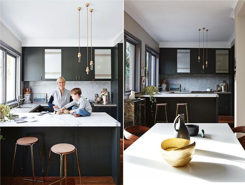 Small black and white kitchen in the style of contemporary