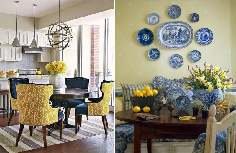 Dining area in yellow-blue tones