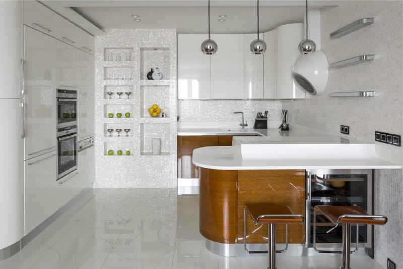 Pearl apron and walls in the interior of the kitchen