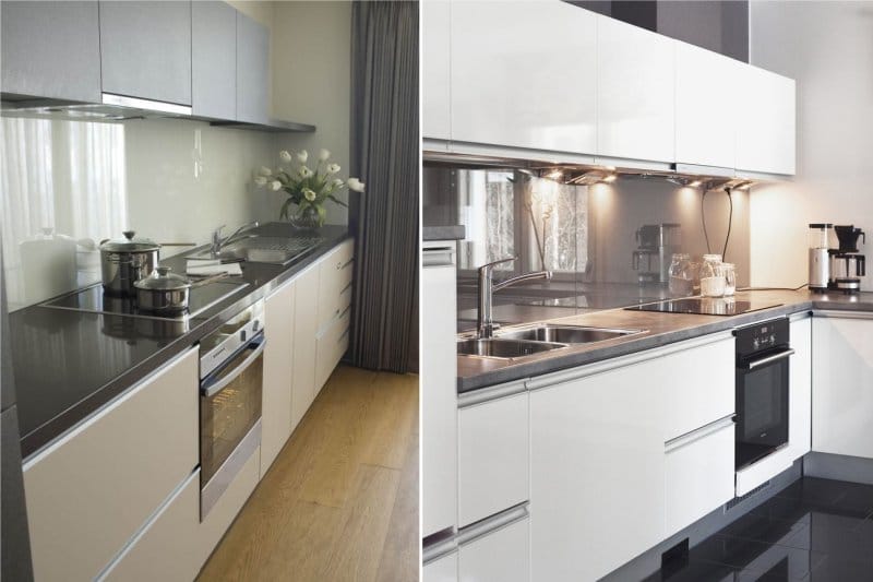 Transparent glass apron in the interior of the kitchen