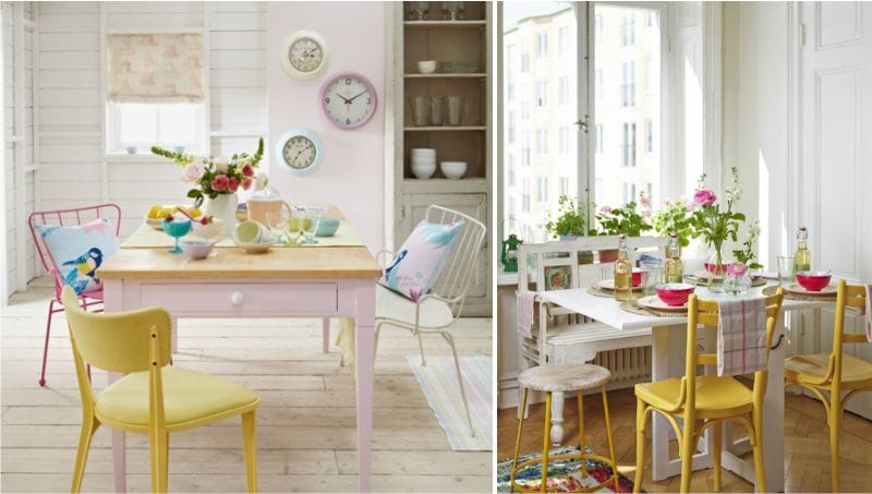 Pink and yellow in the interior of the kitchen