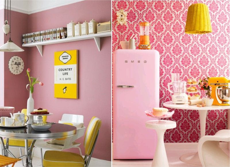 Pink and yellow in the interior of the kitchen