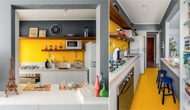 Gray and yellow color in the interior of the kitchen