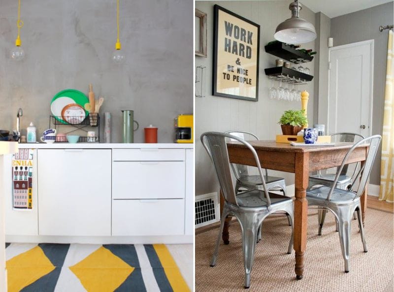 Gray and yellow color in the interior of the kitchen