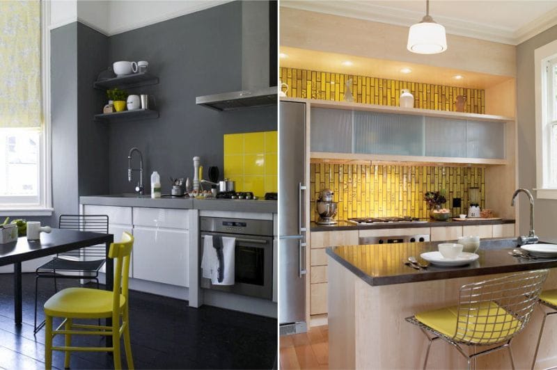 Gray and yellow color in the interior of the kitchen