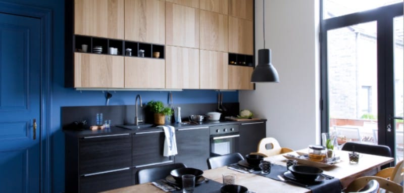 Blue and black color in the interior of the kitchen