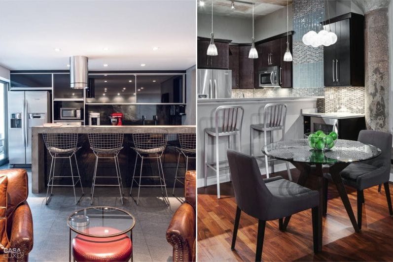 The combination of black and gray in the interior of the kitchen