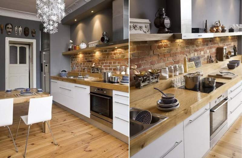 Gray walls in the kitchen interior