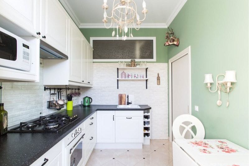 Green and pink kitchen interior