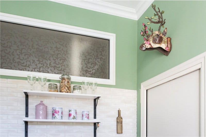 Green and pink kitchen interior