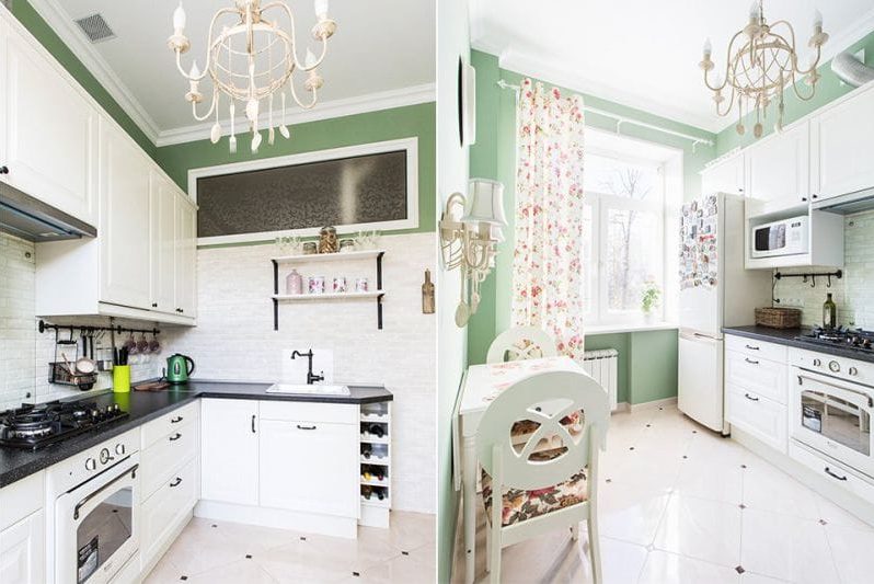 Green and pink kitchen interior