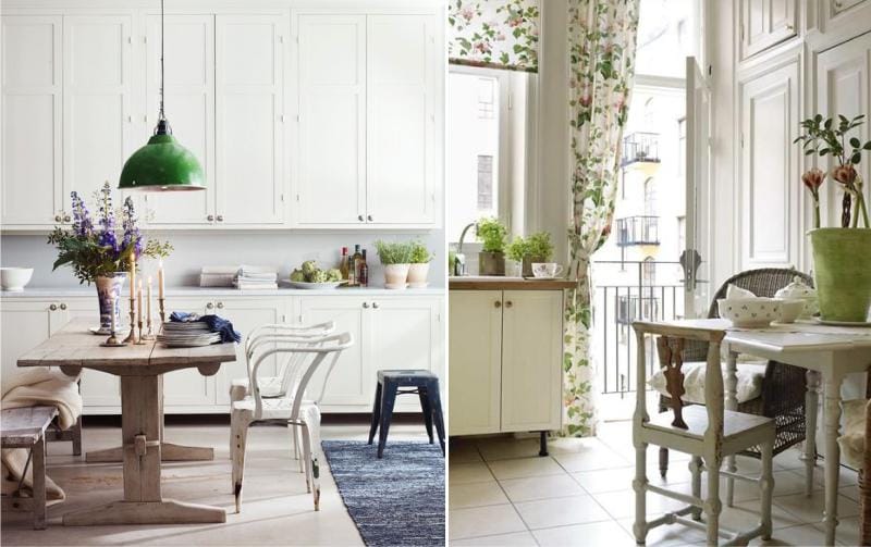 Green accents in the interior of the kitchen