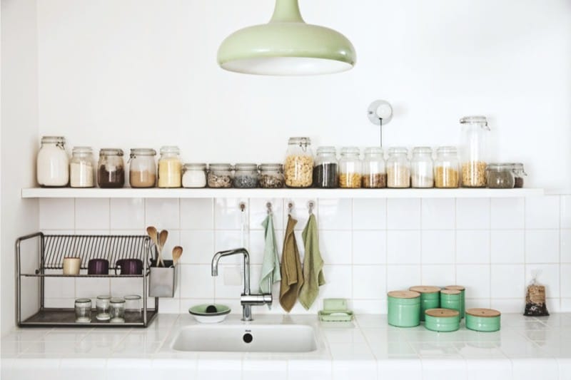 Green accents in the interior of the kitchen