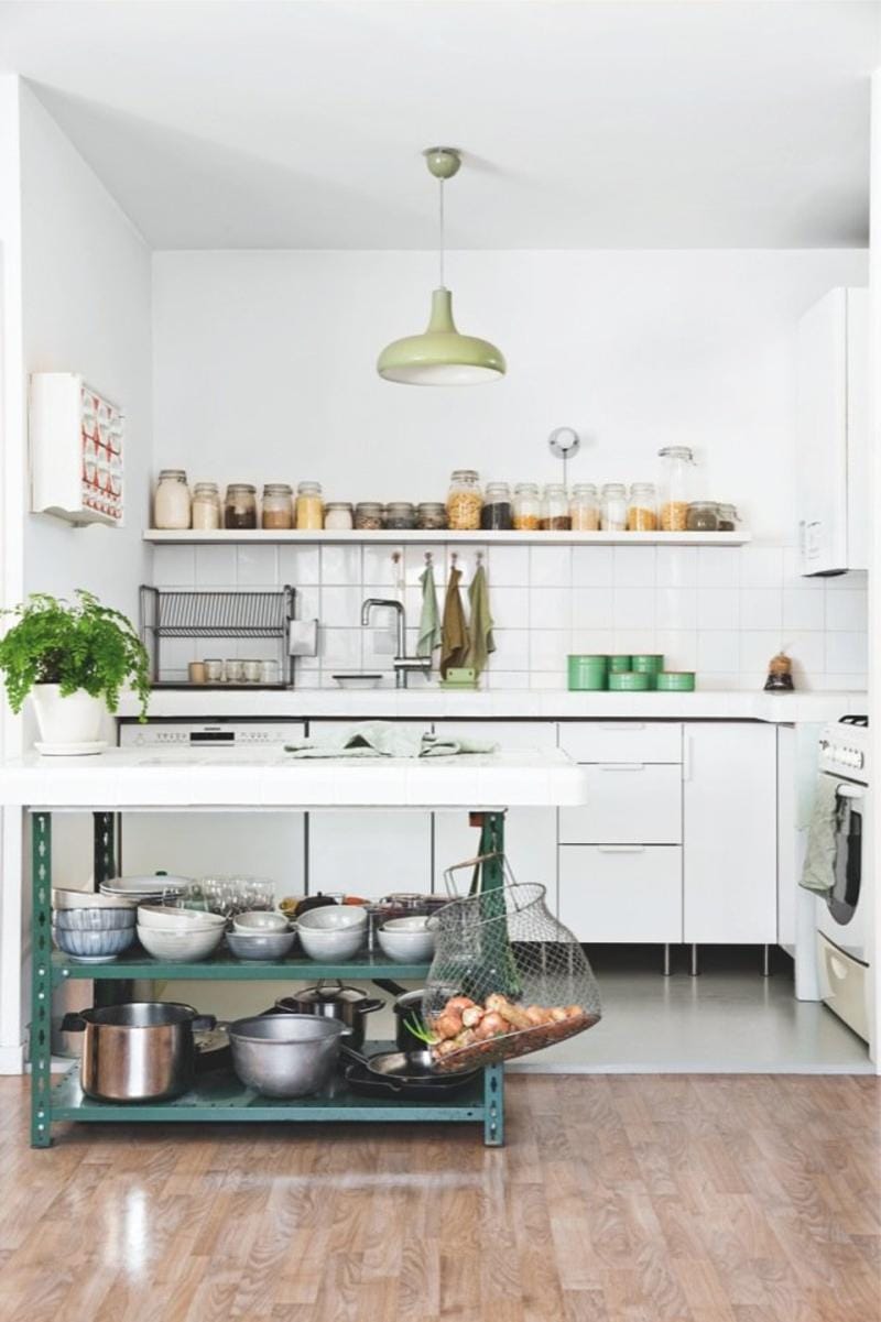 Green accents in the interior of the kitchen