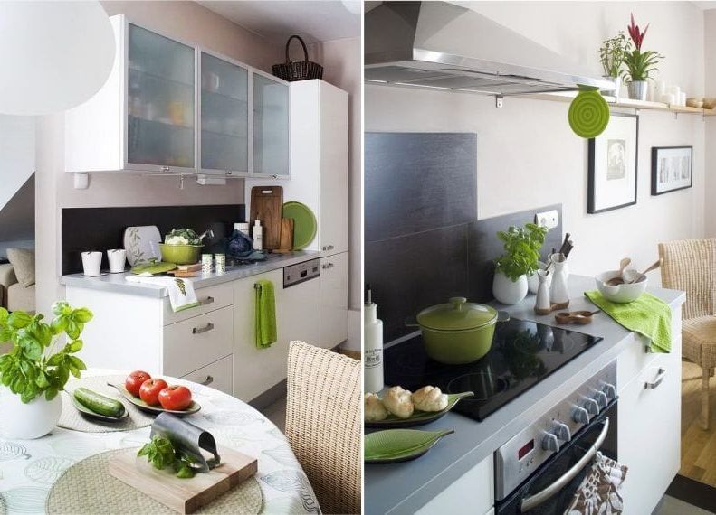 Green accents in the interior of the kitchen