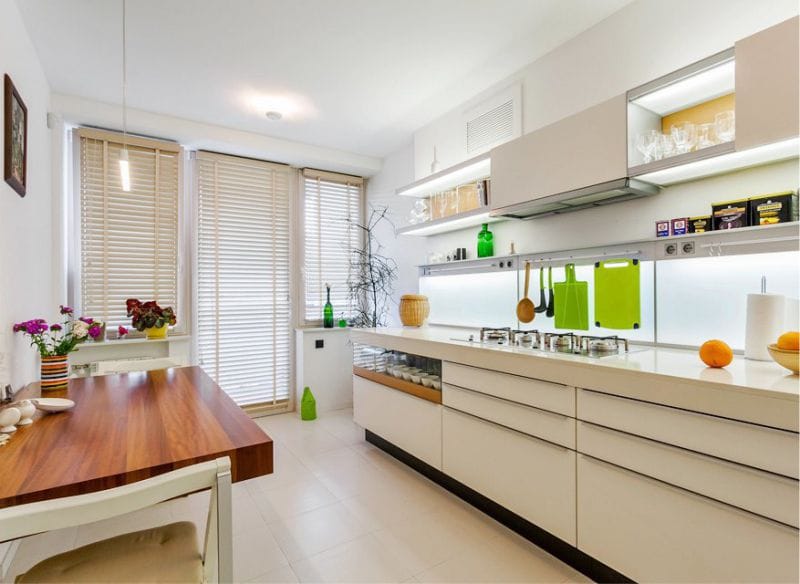 Green accents in the interior of the kitchen