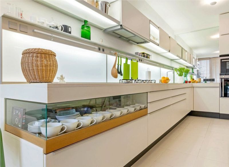 Green accents in the interior of the kitchen