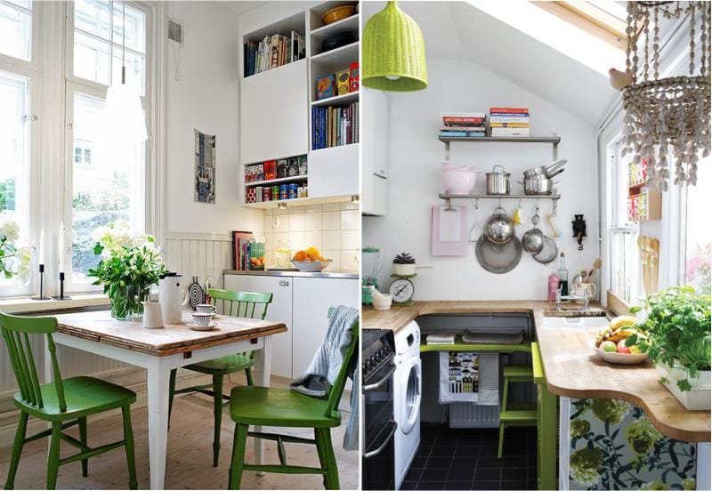 Green accents in the interior of the kitchen