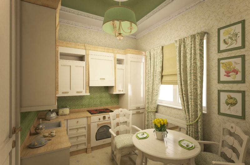 Green and yellow in the interior of a country-style kitchen