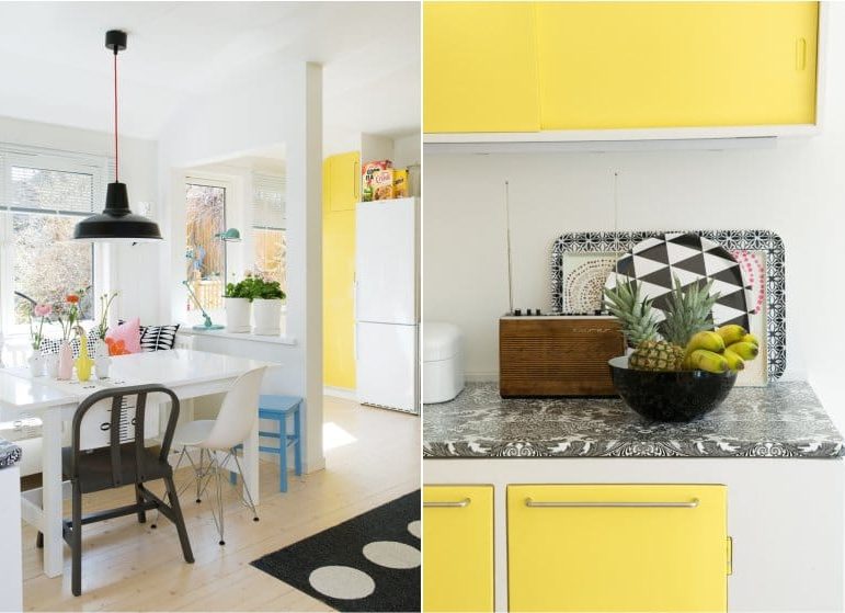 Yellow and white kitchen