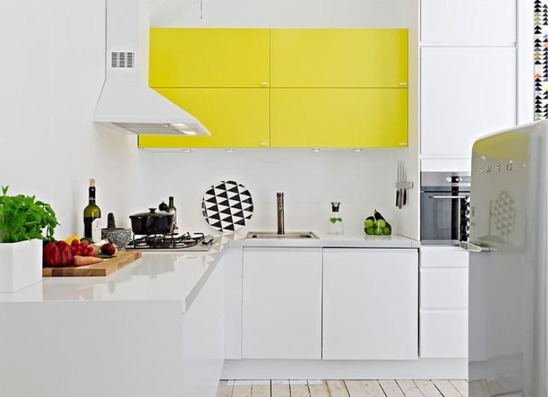 Yellow and white kitchen