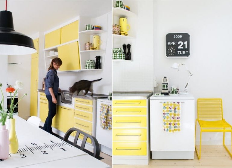 Yellow and white kitchen