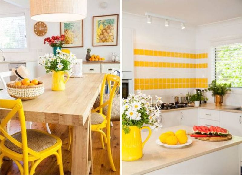 Yellow-white kitchen in country style