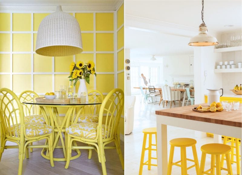 Yellow and white dining area