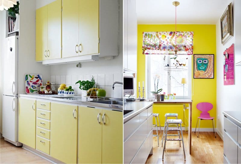 Yellow color in the interior of the kitchen