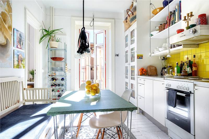 Yellow apron in the interior of the kitchen