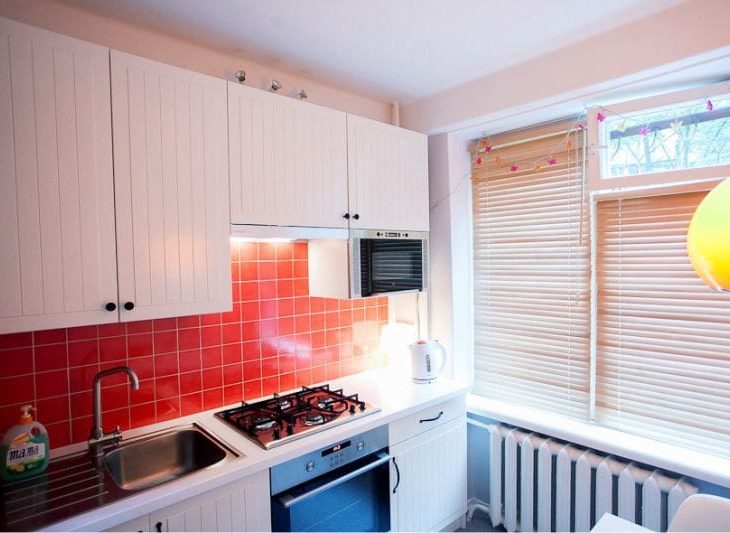 Bamboo blinds in the kitchen interior