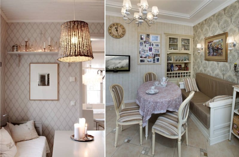 Beige wallpaper in the interior of the dining area