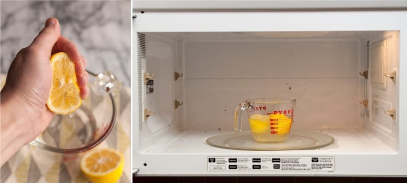 Cleaning the microwave with lemon juice