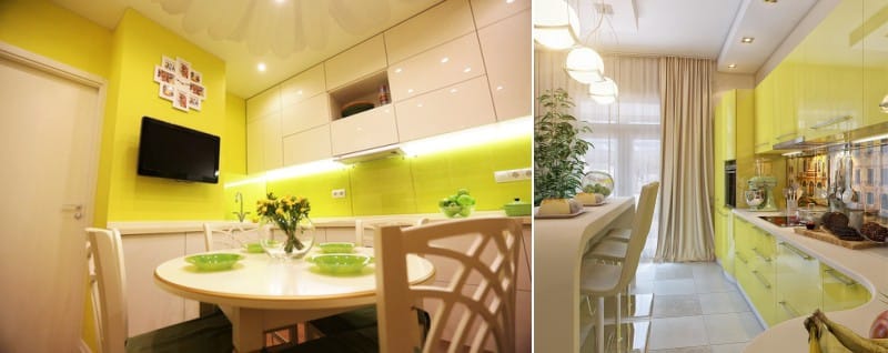 Glossy yellow beige kitchen