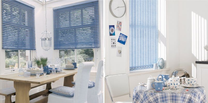 Blue shutters in the kitchen interior