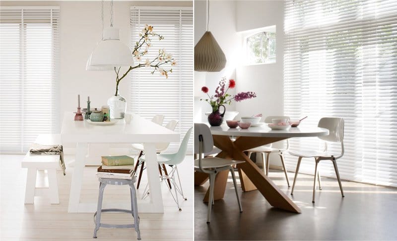 Horizontal blinds in the interior of the kitchen