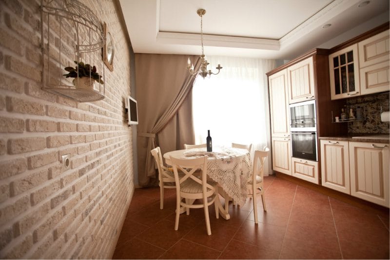 Brown and beige kitchen in country style