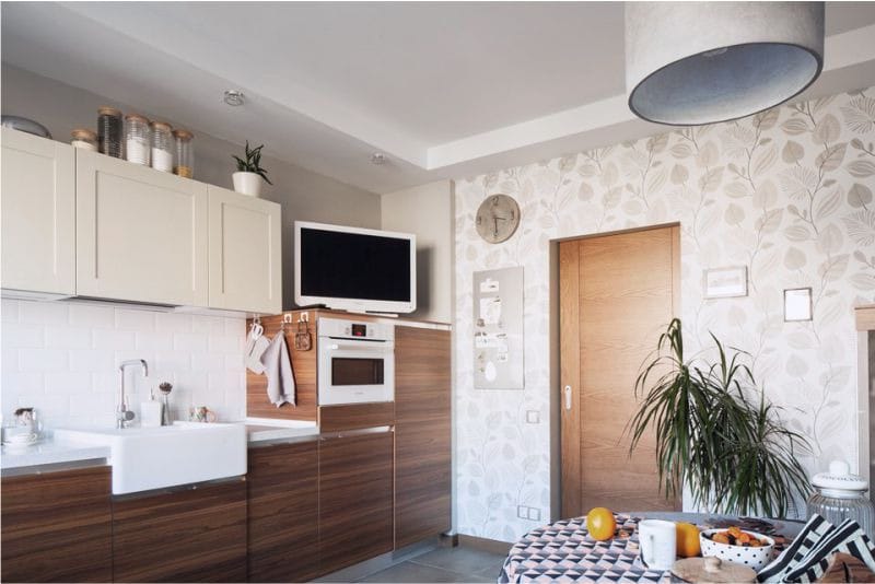 Brown and beige color in the interior of the kitchen