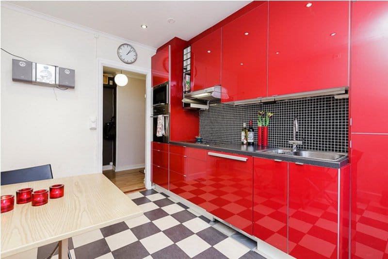 Red kitchen in the style of pop art