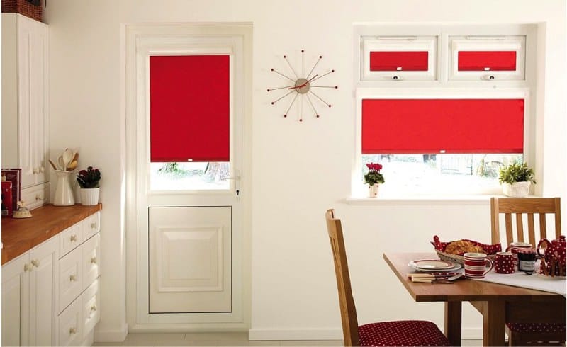 Red roller blinds