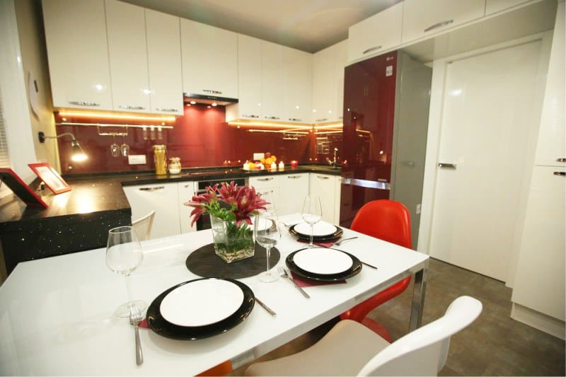 Red and white kitchen