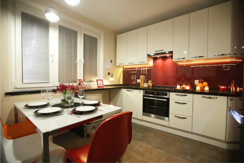 Red and white kitchen