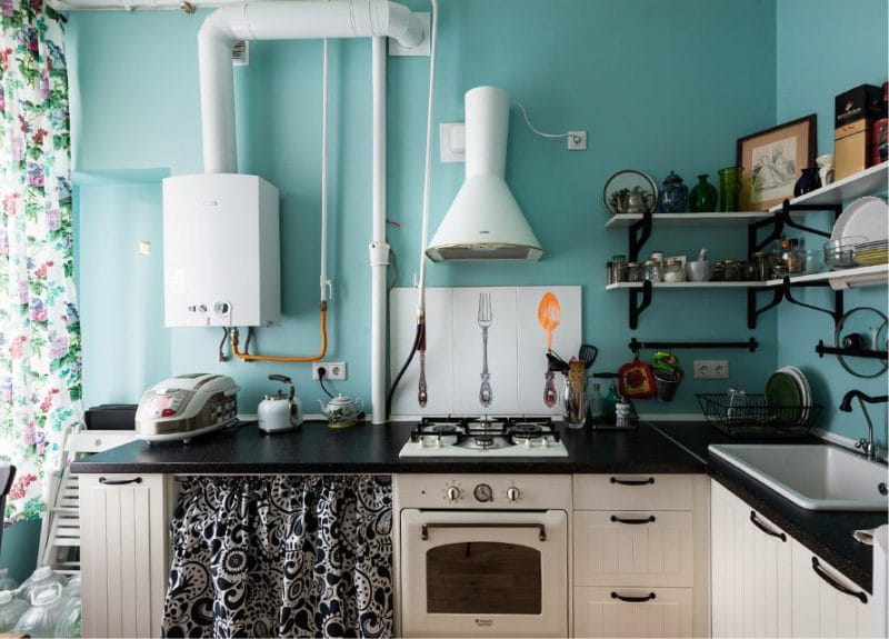 Kitchen without cabinets in Provence style