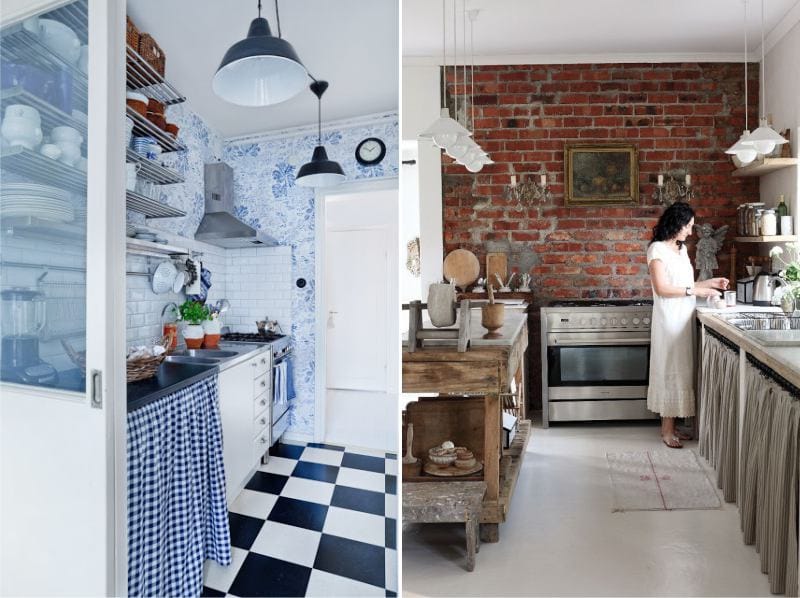 Kitchen without top cabinets in Provence and Country style