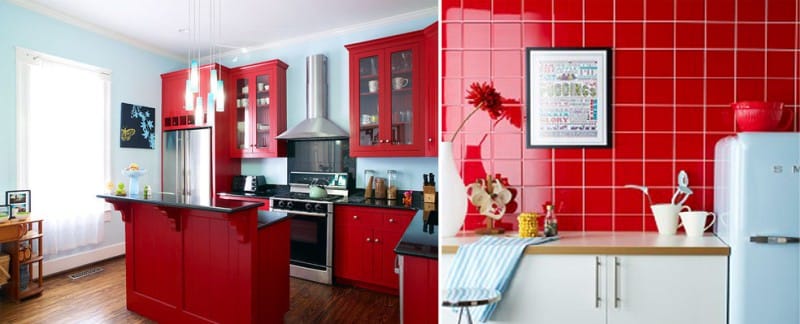 Kitchen in red and blue tones