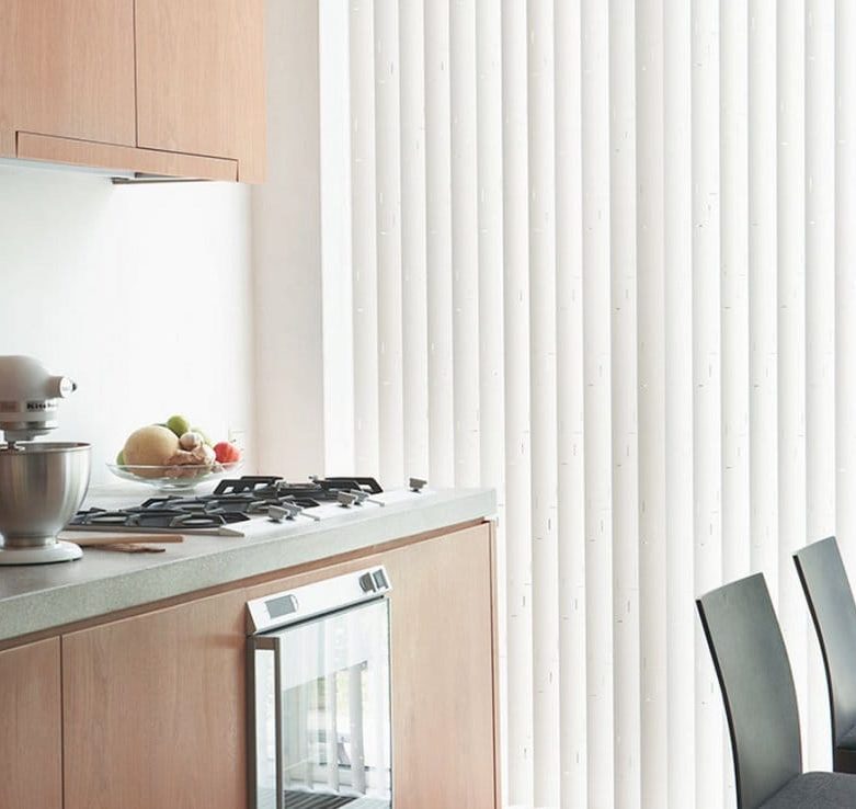 Vertical blinds in the dining room interior