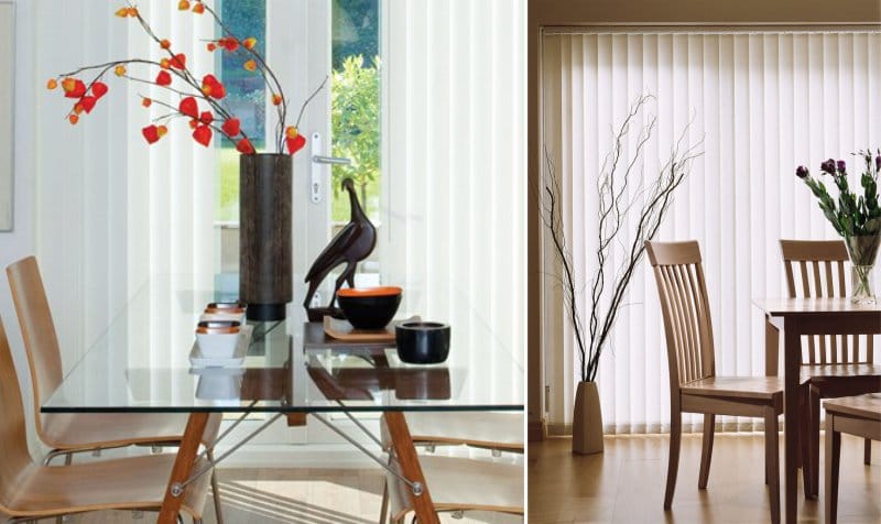 Vertical blinds in the dining room interior