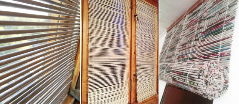 Blinds από σωλήνες εφημερίδων με τα χέρια τους